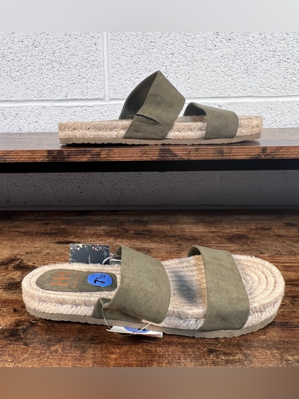 Haute Hippie Sandals Nori Espadrille Slide Green Faux Suede Double Strap NWT 7.5 - Picture 6 of 10